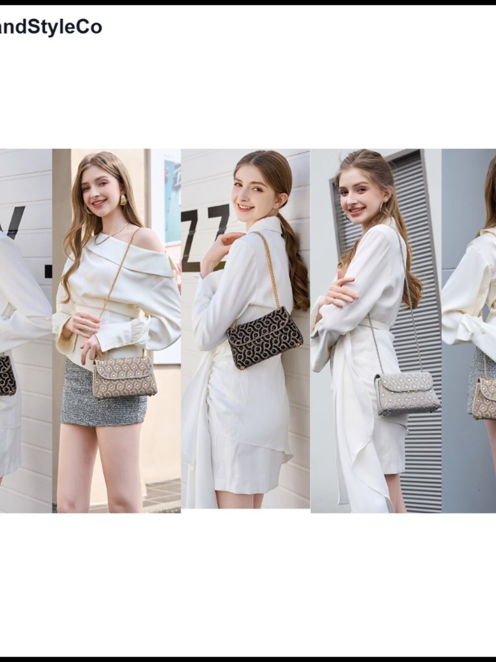 Rhinestone Leather Evening Handbag Chain Strap Crossbody Clutch Purse - Picture 6 of 6